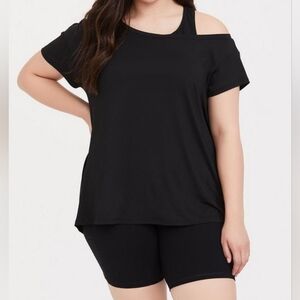 NWT Torrid Black Performance Jersey Off-Shoulder Short Sleeve Active Tee